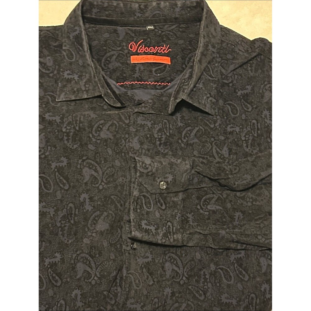 Luchiano Visconti Black Paisley Button Down Shirt 3XLT Big & Tall Long Sleeve